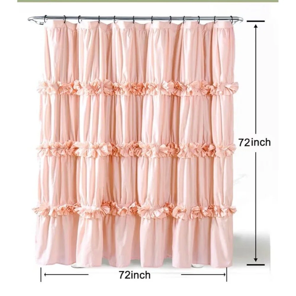 Shower Curtain peach pink ruched with ruffles 72x72 in. NIB